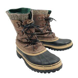SOREL Caribou Brown Leather Fleece Lined Snow Boots Mens 10